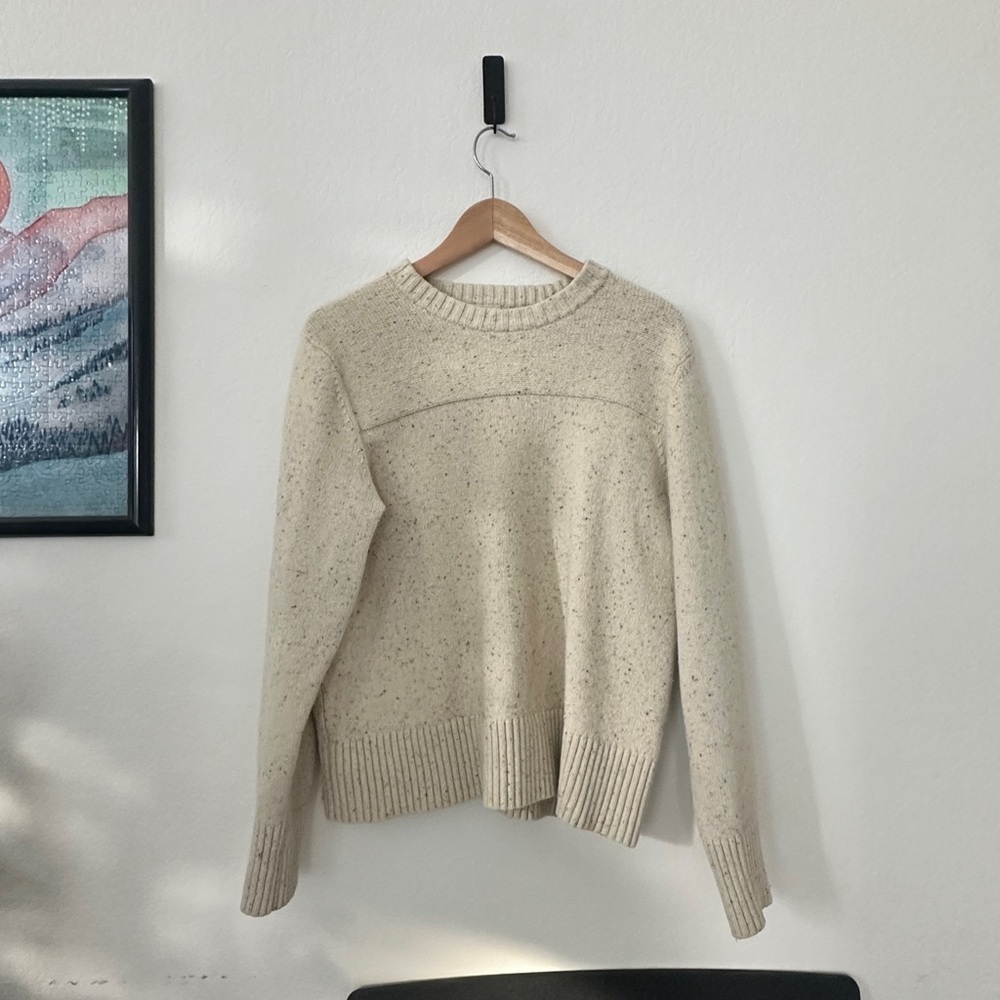 North Face Cream Speckled Donegal Knit Crewneck Sweater Wool Blend Mens Sz L